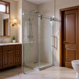 Sunvega Frameless Single Sliding Shower Door with 8mm Tempered Glass and Chrome Finish