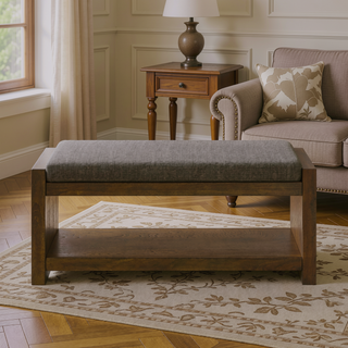 Sunvega Modern Accent Bench with Removable Cushion and Lower Storage Shelf