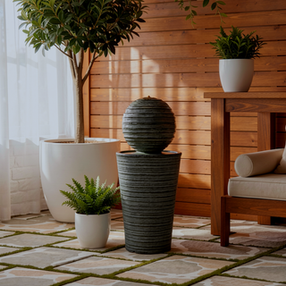 Sunvega LED-Lit Modern Concrete Column Fountain for Patio Porch Oasis