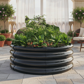 Sunvega 47.24 Inch Round Metal Raised Garden Bed for Vegetables Flowers and Herbs
