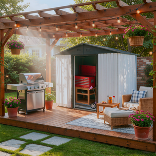 Sunvega 8x4ft Outdoor Metal Storage Shed with Galvanized Steel Panels and Foundation