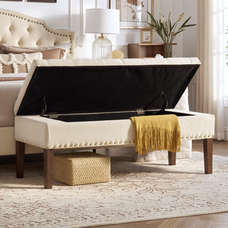 Sunvega Plush Tufted Storage Bench with Nail Accent for Bedroom Seating