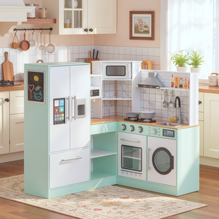 Sunvega Corner Kids Kitchen Playset with Lights Sounds and Ample Storage