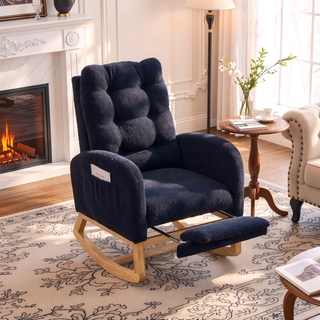 Sunvega Upholstered High Back Rocking Chair with Footrest and Side Storage Pocket