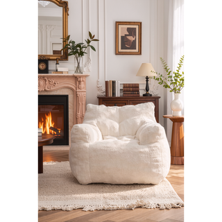 Sunvega Soft Teddy Velvet Fabric Tufted Bean Bag Chair with Ergonomic Backrest