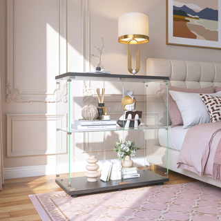 Sunvega Two-Door Glass Display Cabinet with 2 Shelves for Living Room Bedroom Office