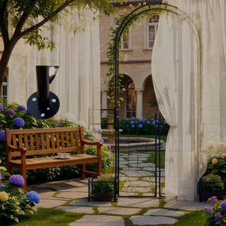 Sunvega Black Metal Garden Arch Arbor with Gate and Planters for Vines and Wedding