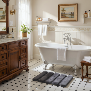 Sunvega Soft Fade Resistant Non Skid Bath Rug with High Low Stripe Design