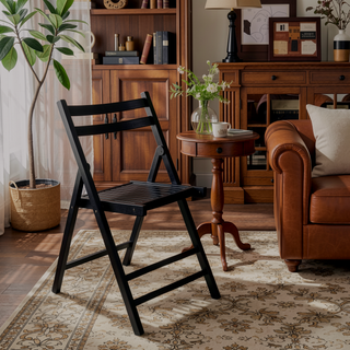 Sunvega Solid Wood Folding Chairs with Slatted Seat and Open Back for Events Set of 4