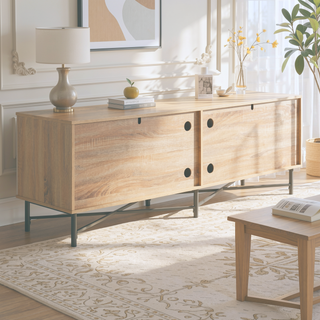 Sunvega Functional 4-Door TV Stand Cabinet with 2 Adjustable Shelves and Cable Management