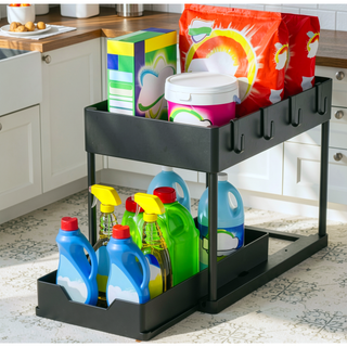Sunvega Two-Tier Extendable Sink Shelf for Maximizing Cabinet Storage Space