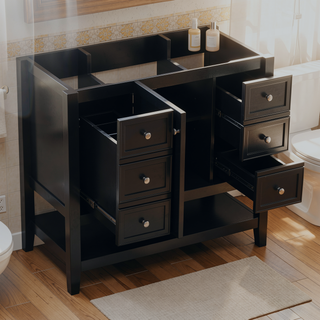 Sunvega 36 Inch Bathroom Vanity Cabinet Base with Drawers and Open Shelf in Black