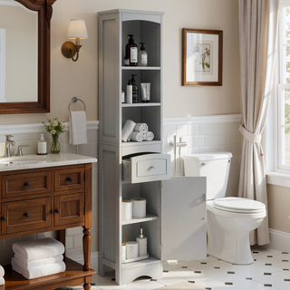 Sunvega Modern Freestanding Bathroom Cabinet with Drawer and Adjustable Shelf