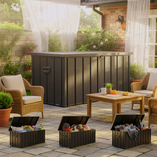 Sunvega 120 Gallon All-Weather Waterproof Lockable Outdoor Metal Storage Box with Wheels