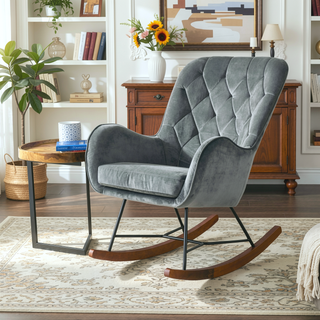 Sunvega Mid Century Modern Dark Grey Rocking Chair for Bedroom and Living Room