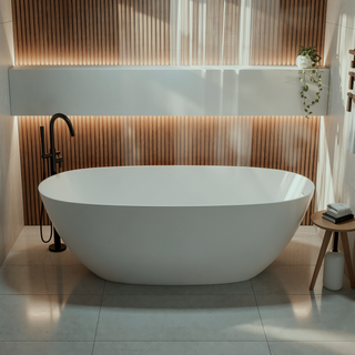 Sunvega Freestanding Soaking Bathtub with Overflow Drain Made of Stone Resin