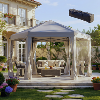 Sunvega Hexagonal Pop Up Gazebo Canopy Tent with Mesh Sidewalls for Outdoor Use