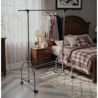 Sunvega Chrome Metal Clothes Rack with Extendable Bar and Rolling Casters