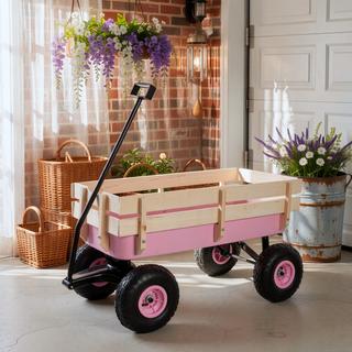 Sunvega Fresh Blue Solid Wood All-Terrain Toy and Garden Tool Cart Trolley