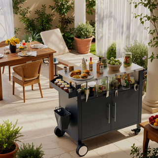 Sunvega Two Doors Outdoor Grill Cart with Storage and Lockable Wheels for Patio