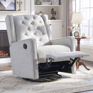 Sunvega Milah Tufted Brushed Tweed Swivel Gliding Recliner with Wingback Design