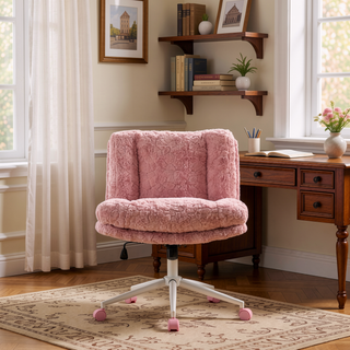 Sunvega Plush Faux Alpaca Fabric Double Cushion Wide 26.4 Inch Office Chair