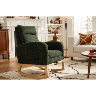 Sunvega Modern Upholstered Nursery Glider Rocking Chair with High Backrest and Side Pocket