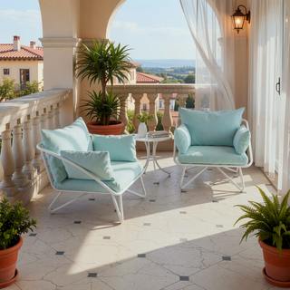 Sunvega Outdoor Lounge Chairs Set with Aqua Haze Cushions and Rain Covers