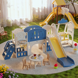 Sunvega 11-in-1 Indoor Outdoor Toddler Slide with Basketball Hoop and Strong Swing