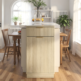 Sunvega Woodgrain Tilt-Out Trash Can Cabinet with Hideaway Drawer and Pull-Out Bin