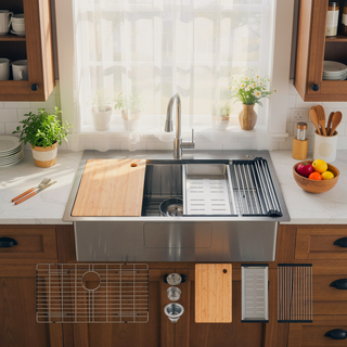 Sunvega 32x19 Inch Overmount Single Bowl Kitchen Sink in Brushed Nickel