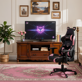 Sunvega Cute Cat Gaming Chair with Paw Lumbar Cushion for Girls and Teens