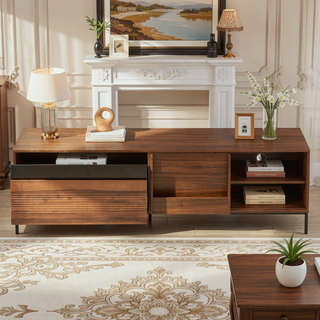 Sunvega 70.8" Modern TV Stand with Sliding Doors, Storage Drawer, and Adjustable Shelves