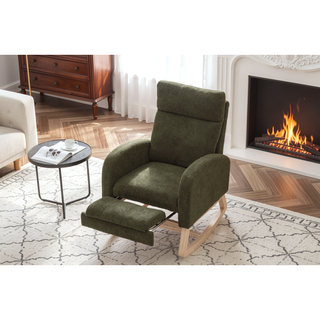 Sunvega Teddy Fabric Rocking Chair With Wood Legs For Living Room And Bedroom