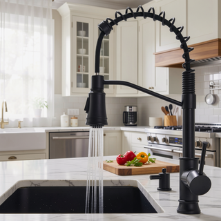 Sunvega Single Handle Pull Out Kitchen Faucet in Black Stainless Steel