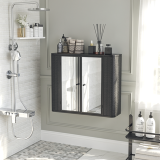 Sunvega Wall-Mounted Bathroom Cabinet with 2 Mirrored Doors and Open Shelf