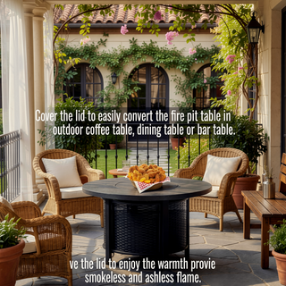 Sunvega 30-Inch Round Propane Fire Pit Table with 50000 BTU Heat for Patio