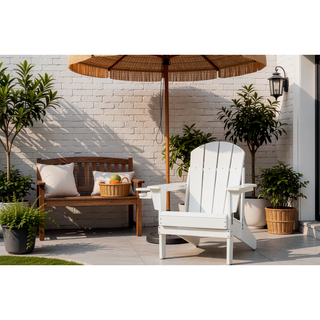 Sunvega Folding Adirondack Chair Set with Wood Texture and Side Table in Navy Blue