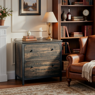 Sunvega Rustic Brown Lateral File Cabinet with Two Spacious Lockable Drawers