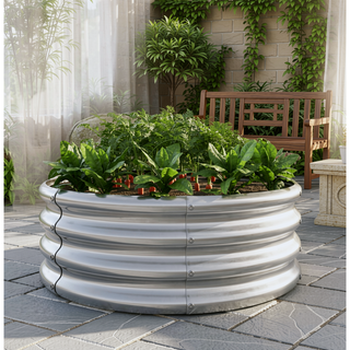 Sunvega 47.24 Inch Round Metal Raised Garden Bed for Vegetables Flowers and Herbs