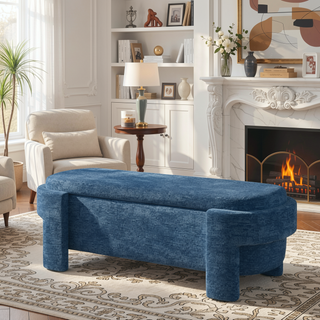 Sunvega Large Linen Upholstered Storage Bench with Foam Seat for Living Room
