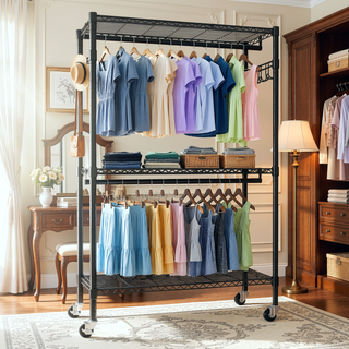 Sunvega Heavy Duty Freestanding Clothes Rack with 6 Adjustable Wire Shelves and 3 Rails