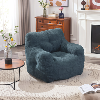 Sunvega Soft Teddy Velvet Fabric Tufted Bean Bag Chair with Ergonomic Backrest