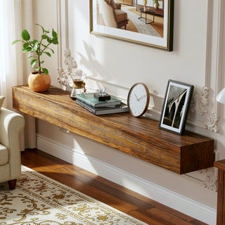 Sunvega Handcrafted Pine Wood Fireplace Mantel Shelf with Distinctive Wood Grain