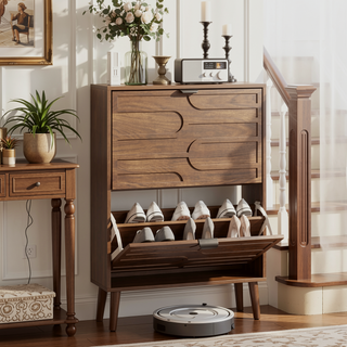 Sunvega Farmhouse Shoe Cabinet with 2 Flip Drawers and Anti-Tipping Device for Corridors