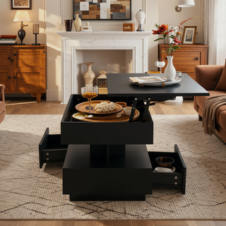 Sunvega Modern Lift Top Coffee Table with LED Lights 2 Drawers and Hidden Storage