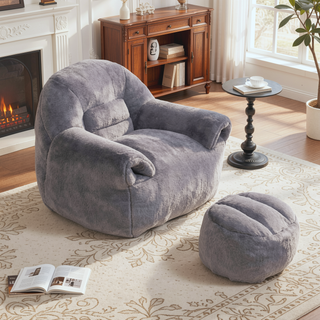 Sunvega Faux Fur Bean Bag Sofa Chair with Back Support and Footstool for Adults