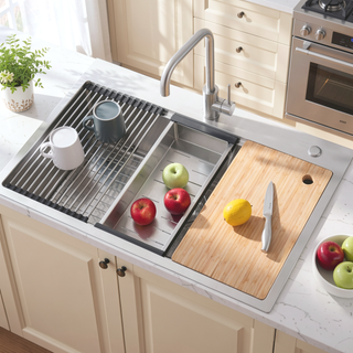 Sunvega 32x19 Inch Overmount Single Bowl Kitchen Sink in Brushed Nickel