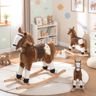 Sunvega ASTM-F963 Certified Spring Rocking Horse with Plush Fabric and Animal Sounds