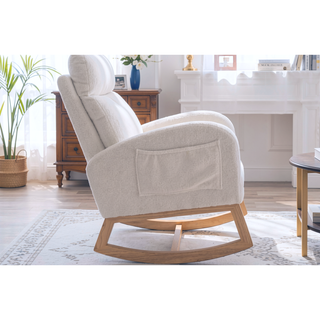 Sunvega Teddy Fabric Rocking Chair With Wood Legs For Living Room And Bedroom